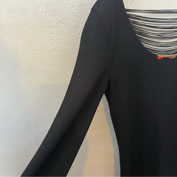 WAGGON PARIS Black Long Sleeve Mini Dress "Chic Shadows" Draped Fringe Sz M LBD - Picture 6 of 9